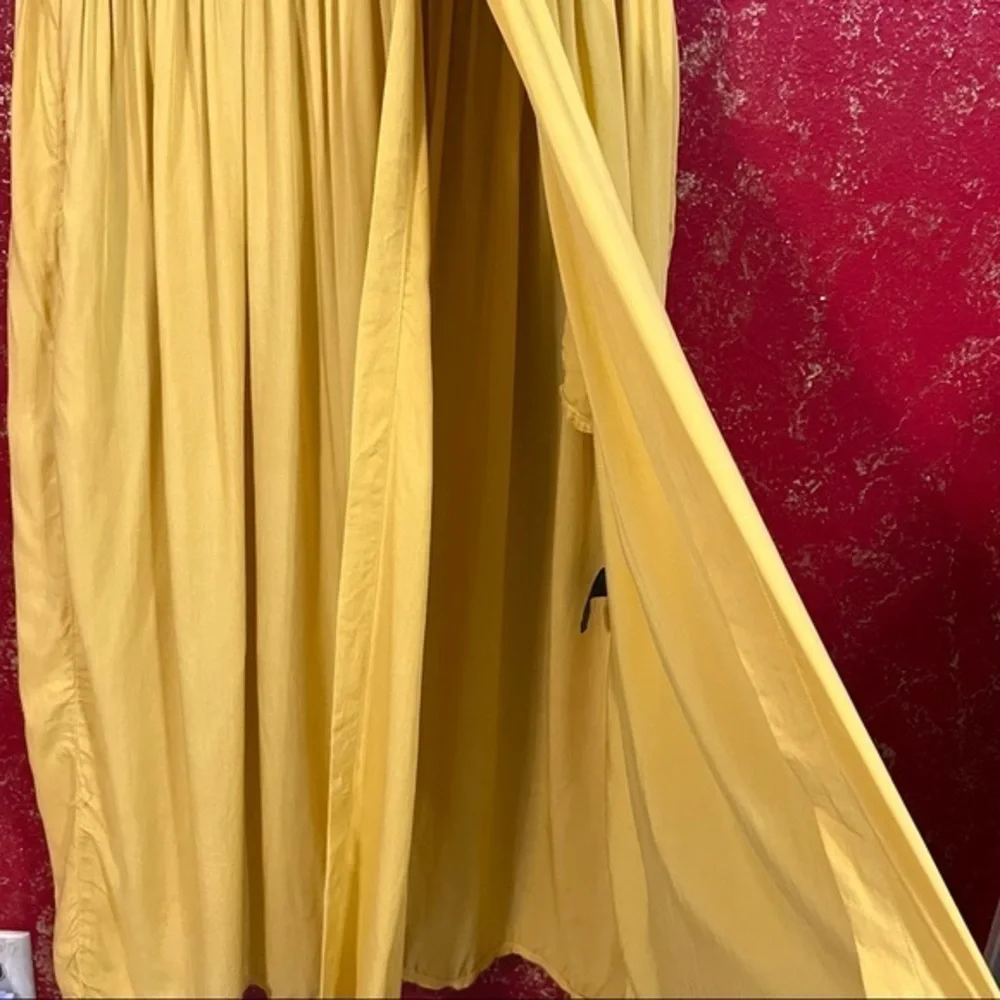 LUCKY & Blessed L&B Mustard Yellow Long Open Shirt Dress Cardigan Duster S - Picture 6 of 11